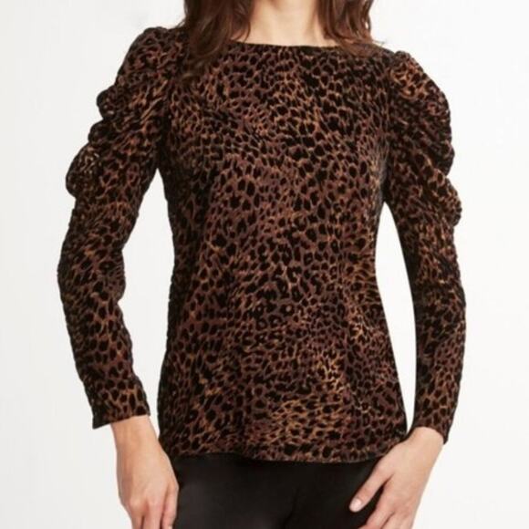 Elie Tahari Noelle Leopard Print Velvet Burnout Blouse, size Medium - Picture 12 of 12